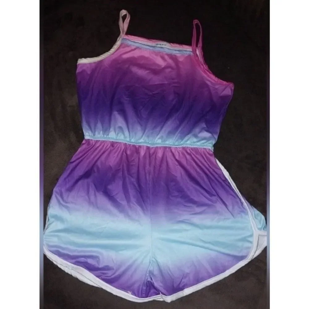 Girls Tie Dye Gradient Color Casual Cami Rompers Jumpsuit sz 6Y